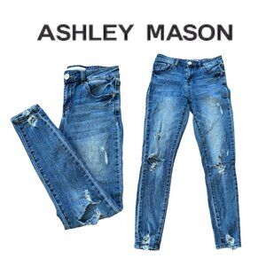 Ashley Mason Size 1 Distressed Skinny Jeans Medium Wash Ripped Knee Denim Pants